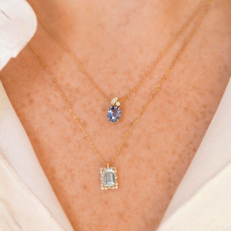 Montana Blue Pear-Shaped Natural Sapphire Pendant Necklace 1/20 ct tw Round  Diamonds 10K White Gold 18